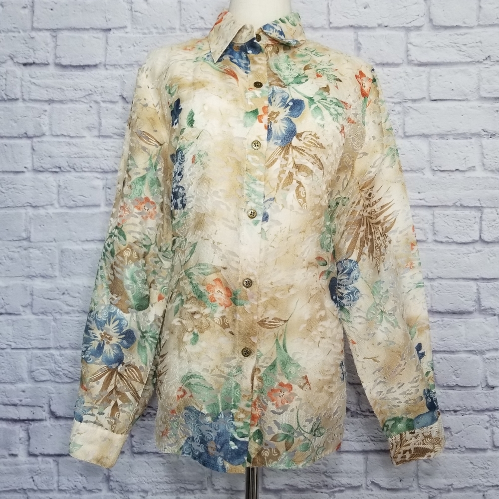 Sheer Multi Color Long Sleeve Button Down
